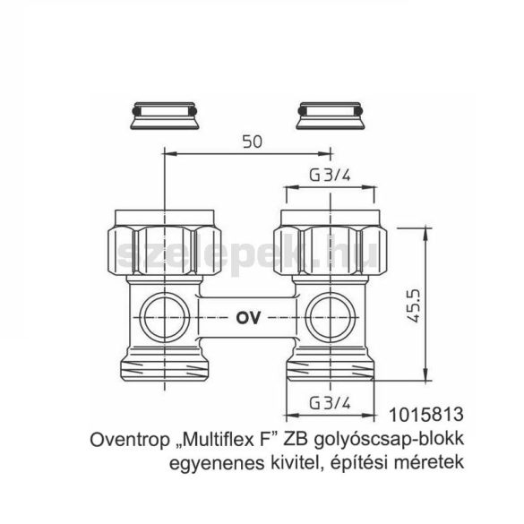OVENTROP "Multiflex F" ZB golyóscsap-blokk, kétcsöves fűtési rendszerekhez, 3/4” hollandi x 3/4” km., PN10, egyenes kivitelben (1015813)