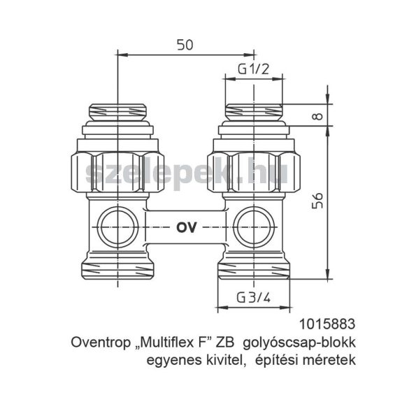 OVENTROP "Multiflex F" ZB golyóscsap-blokk, kétcsöves fűtési rendszerekhez, egyenes kivitelben, PN10, 1/2” km. x 3/4” km. (1015883)