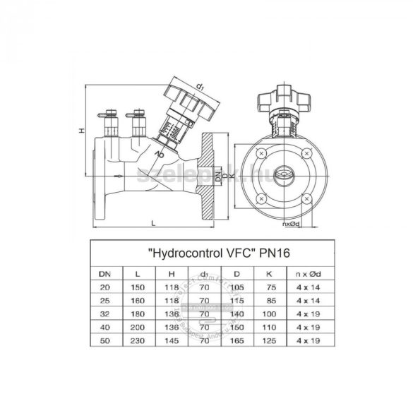 OVENTROP DN20, PN16 "Hydrocontrol VFC" beszabályozó szelep, mérőszelepekkel szerelve, karimás kivitel (1062646)