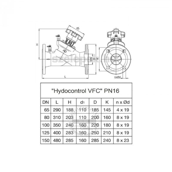 OVENTROP DN100, PN16 "Hydrocontrol VFC" beszab. szelep, mérőszelepekkel szerelve, karimás kivitel (1062653)