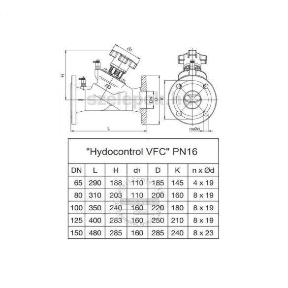 OVENTROP DN125, PN16 "Hydrocontrol VFC" beszabályozó szelep, mérőszelepekkel szerelve, karimás kivitel (1062654)