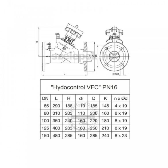 OVENTROP DN150, PN16 "Hydrocontrol VFC" beszabályozó szelep, mérőszelepekkel szerelve, karimás kivitel (1062655)