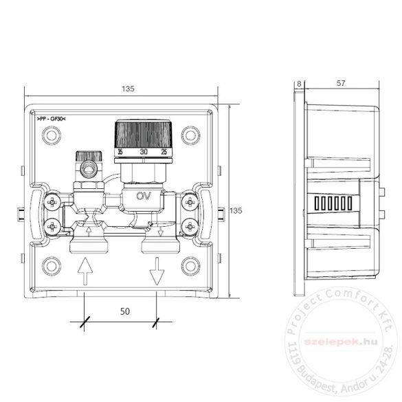 OVENTROP  "Unibox E-RTL" termosztatikus szabályozó padlófűtéshez, PN10, fehér edzett üveg takarólemezzel (1022760)
