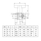 OVENTROP DN25 "Optibal" golyóscsap, PN16, hosszabbított kivitelű műanyag fogantyúval, G1/4 menetes csatlakozású ürítő szeleppel, belsőmenetes (BB) kivitelben (1077808)