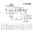OVENTROP DN25 (1") "A" tipusjelű termosztatikus radiátorszelep, PN10, sarok kivitel, BM, M30x1,5 mm (1181008)