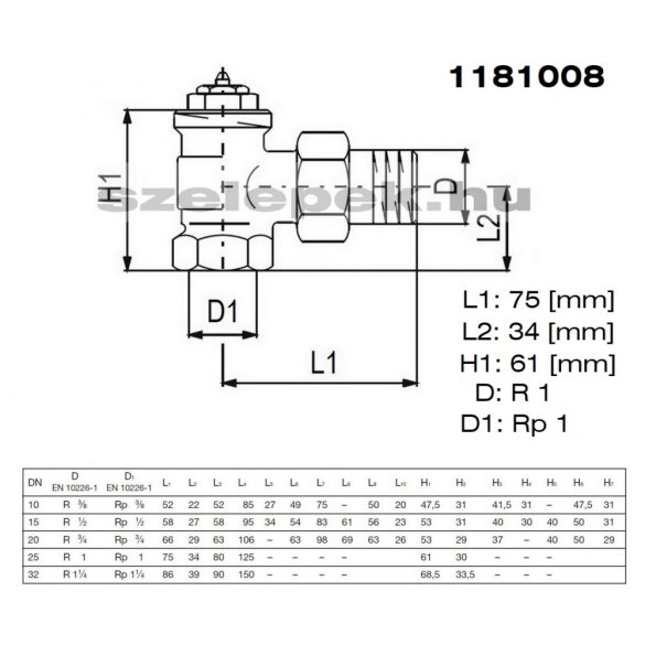 OVENTROP DN25 (1") "A" tip. termosztatikus fűtőtestszelep, előbeállítás nélkül, sarok kivitel, PN10, M30x1,5 mm (1181008)