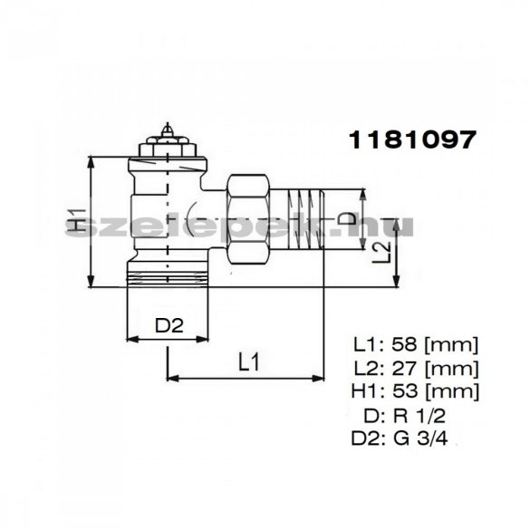 OVENTROP DN15 (1/2") "A" tip. termosztatikus fűtőtestszelep, PN10, sarok, külsőmenetes kivitel, M30x1,5 mm (1181097)