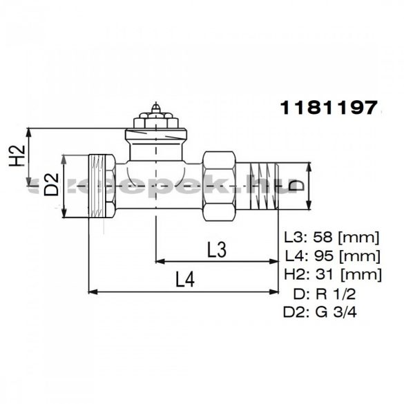 OVENTROP DN15 (1/2") "A" tip. termosztatikus fűtőtestszelep, PN10, egyenes, külsőmenetes kivitel, M30x1,5 mm (1181197)