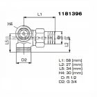 OVENTROP DN15 (1/2") "A" tipusjelű termosztatikus radiátorszelep, PN10, térsarok, balos, KM, M30x1,5 mm (1181396)