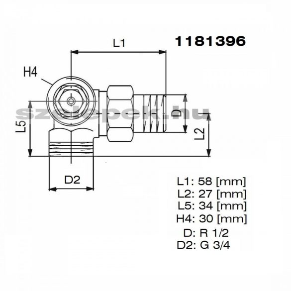 OVENTROP DN15 (1/2") "A" tip. termosztatikus fűtőtestszelep, PN10, térsarok, balos, külsőmenetes kivitel, M30x1,5 mm (1181396)