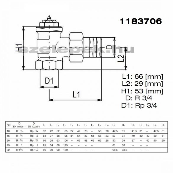 OVENTROP DN20 (3/4") "AV 9" tip. előbeállítható termosztatikus fűtőtestszelep, PN10, sarok, M30x1,5 mm (1183706)