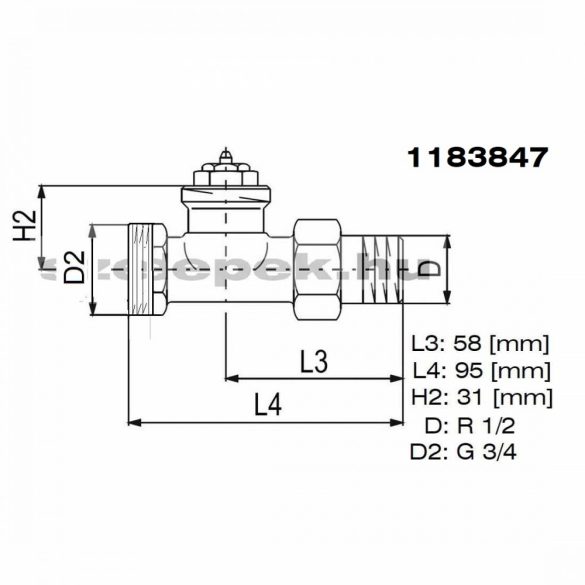 OVENTROP DN15 (1/2") "AV 9" tip. előbeállítható termosztatikus fűtőtestszelep, PN10,  egyenes, külsőmenetes, M30x1,5 mm (1183847)