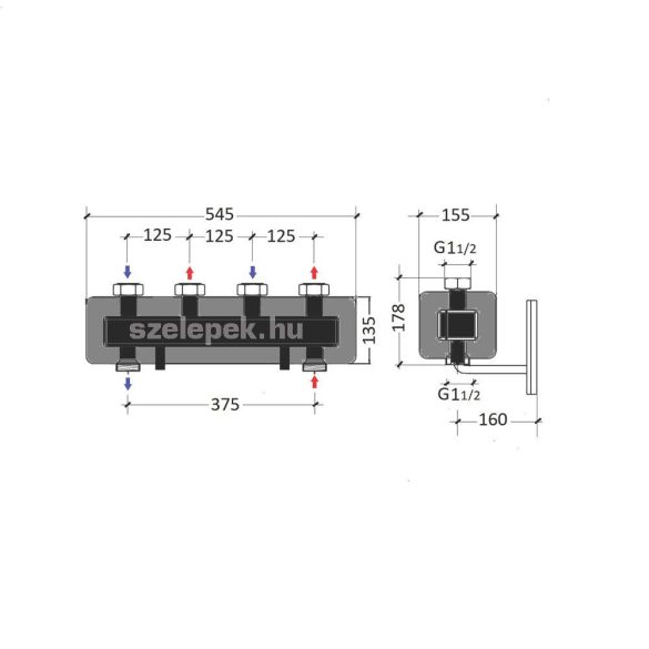 OVENTROP DN25 "Regumat" moduláris osztó-gyűjtő acélból, 2 db Regumat modulhoz (1351582)
