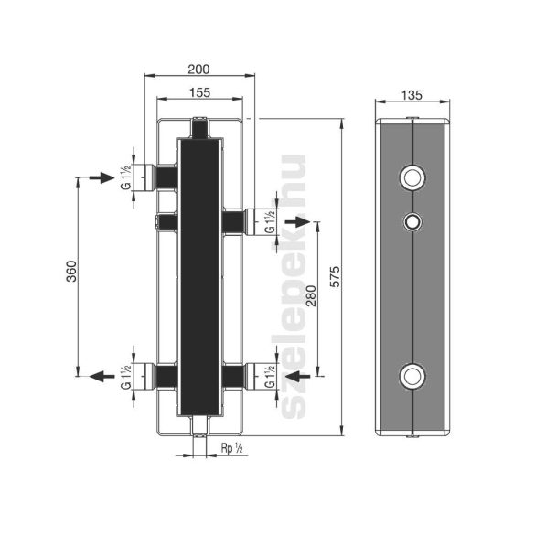 OVENTROP DN25 hidraulikus váltó, acélból, hőszigeteléssel, tartószerkezettel (1351590)