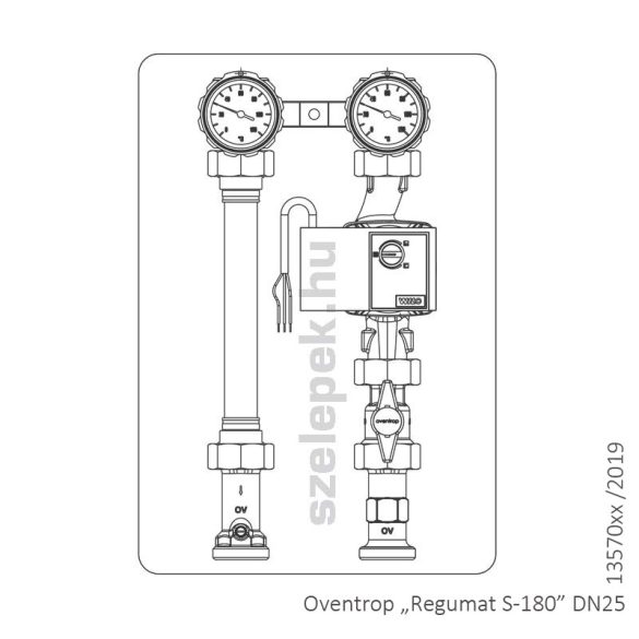 OVENTROP DN25 "Regumat S-180" fűtővíz keringető modul, PN10, kvs=7, szivattyú nélkül szállítva (1357070)