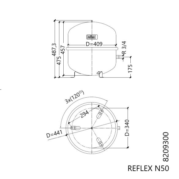 REFLEX "N 50" típusjelű membrános tágulási tartály, 50 literes, P 6,0 bar, szürke színben (8209300)